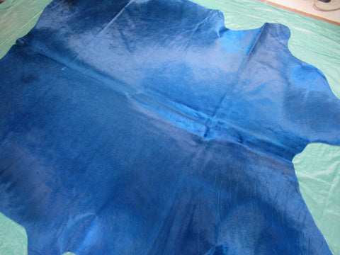 Dyed Blue Cowhide Rug (awesome color, beautiful shine, 1 stitch) Size: 7.2x7 feet C-1699