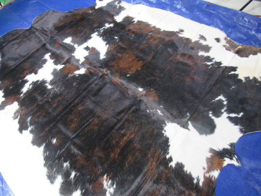 Grand tapis en peau de vache tricolore Taille : 7x7 pieds M-1481