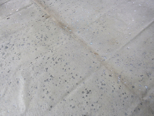 Acid Washed Silver Metallic Cowhide Rug (has a few natural black spots, 1 beige spot) Size: 8x7 feet C-1456