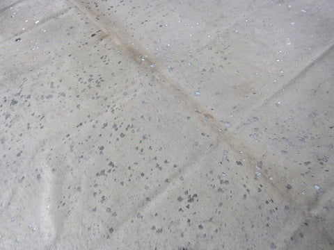 Acid Washed Silver Metallic Cowhide Rug (has a few natural black spots, 1 beige spot) Size: 8x7 feet C-1456