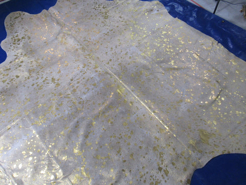 Gold Metallic Cowhide Rug Size: 8x7 feet M-1491