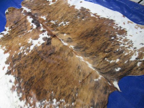 Gorgeous Tricolor Cowhide Rug (good patch) Size: 7x6.7 feet M-1495