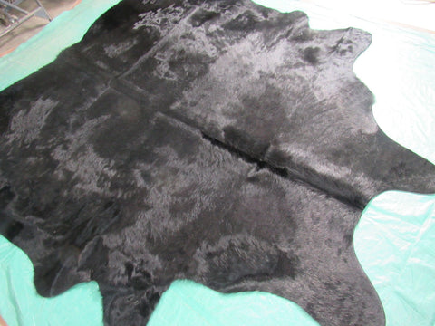 Huge & Gorgeous Dyed Black Cowhide Rug (with nice backing) Size: 7 3/4x7 feet C-1460