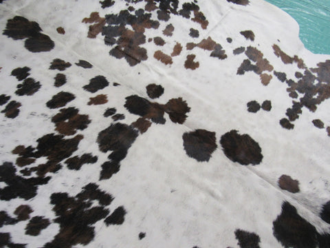 Tricolor Cowhide Rug (has a few stitches) Size: 7x6 1/4 feet B-211