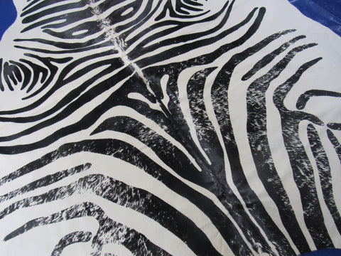 Vintage Zebra Print Cowhide Rug (nice light background) Size: 7x6.2 feet M-1500