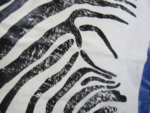 Vintage Zebra Print Cowhide Rug (nice light background) Size: 7x6.2 feet M-1500