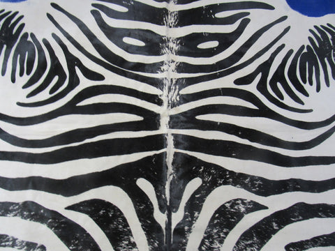 Vintage Zebra Print Cowhide Rug (nice light background) Size: 7x6.2 feet M-1500