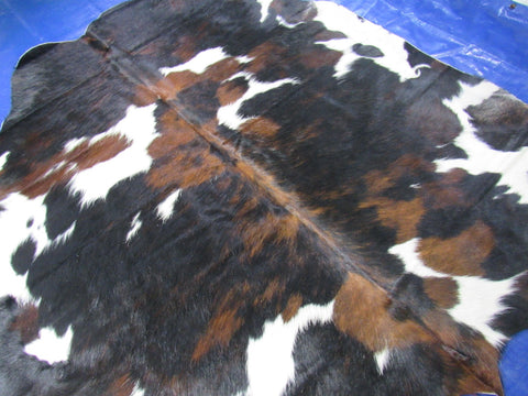 Tricolor Cowhide Rug (mainly dark tones) Size: 6.5x6.2 feet M-1503