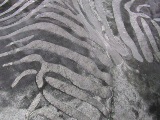 Dyed Black Cowhide Rug with Acid Washed Zebra Stripes - Size: 7.2x6.2 feet M-1506