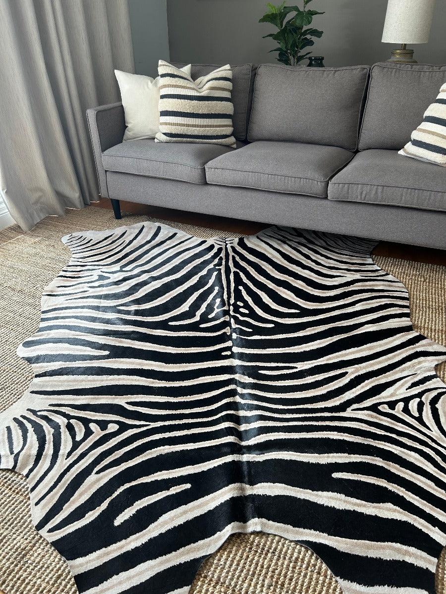 Genuine Zebra Print Cowhide Rug Average Size: 7X6 feet