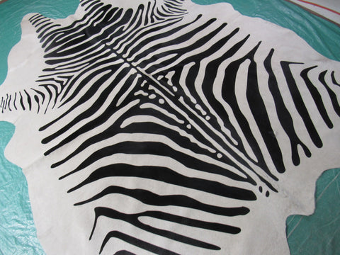 Zebra Cowhide Rug (multiple small patches) Size: 7x6.5 feet B-233