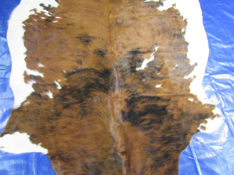 Tricolor Cowhide Rug (mainly brown tones) Size: 6.5x5.5 feet M-1526