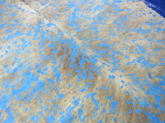 Medium Brindle Cowhide Rug with Turquoise Acid Washed Size: 7.2x6 feet M-1540