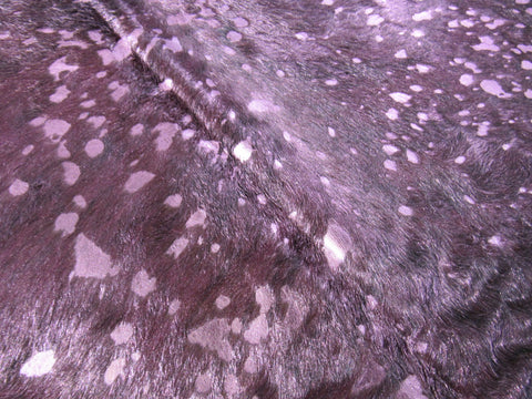 Dyed Purple Cowhide Rug with Metallic Pink Acid Wash - Size: 6.7x7.2 feet M-1547