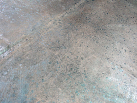 Turquoise Metallic Acid Washed Cowhide Rug (fire brands/ greyish background) Size: 7 1/4x6 1/2 feet C-1466