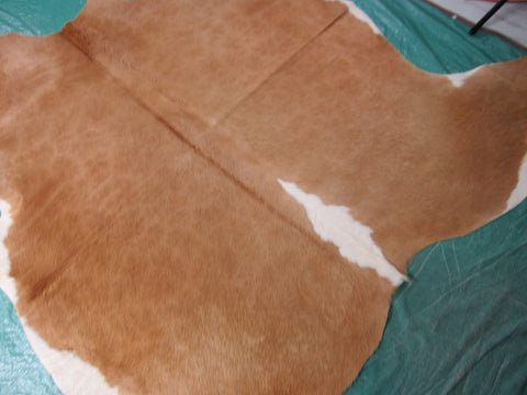 Beige Cowhide Rug with White Belly Size: 6x6.5 feet C-1472