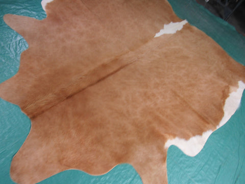 Beige Cowhide Rug with White Belly Size: 6x6.5 feet C-1472