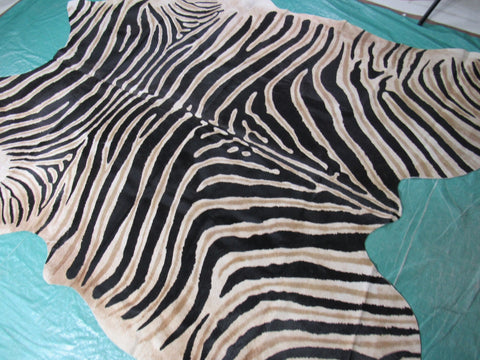 Genuine Zebra Print Cowhide Rug Size: 7 1/4' X 6' Black Stripes, Brown Inner Stripes Zebra Print Cowhide Rug B-247