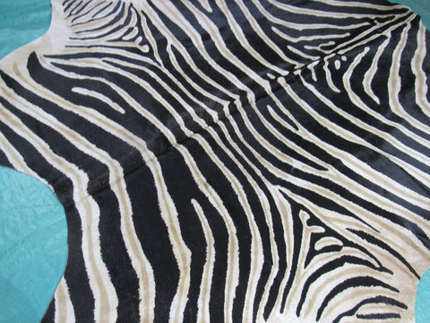 Genuine Zebra Print Cowhide Rug Size: 7 1/4' X 6' Black Stripes, Brown Inner Stripes Zebra Print Cowhide Rug B-247