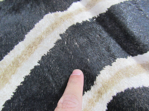 Genuine Zebra Print Cowhide Rug Size: 7 1/4' X 6' Black Stripes, Brown Inner Stripes Zebra Print Cowhide Rug B-247