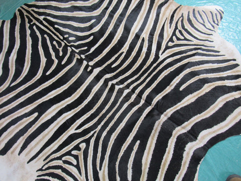 Genuine Zebra Print Cowhide Rug Size: 7 1/4' X 6' Black Stripes, Brown Inner Stripes Zebra Print Cowhide Rug B-247