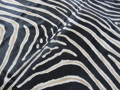 Genuine Zebra Print Cowhide Rug Size: 7 1/4' X 6' Black Stripes, Brown Inner Stripes Zebra Print Cowhide Rug B-247