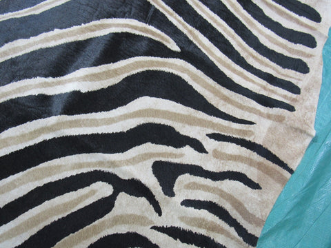 Genuine Zebra Print Cowhide Rug Size: 7 1/4' X 6' Black Stripes, Brown Inner Stripes Zebra Print Cowhide Rug B-247