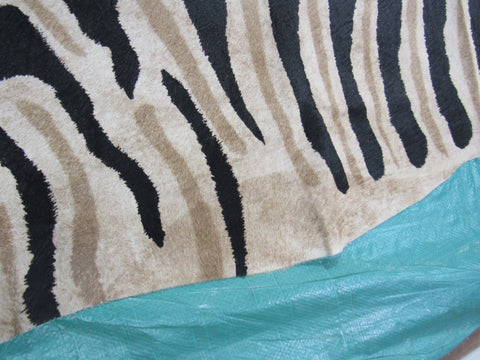 Genuine Zebra Print Cowhide Rug Size: 7 1/4' X 6' Black Stripes, Brown Inner Stripes Zebra Print Cowhide Rug B-247