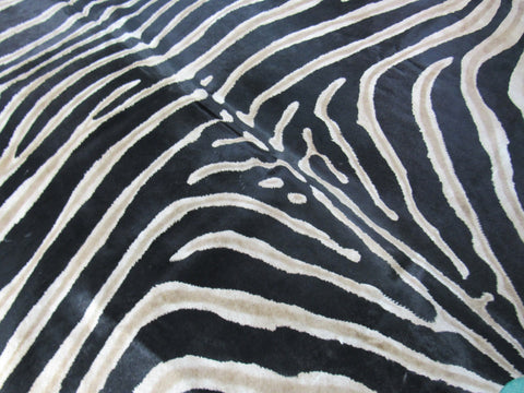 Genuine Zebra Print Cowhide Rug Size: 7' X 6' Black Stripes, Dark Grey/Brown Inner Stripes Zebra Print Cowhide Rug B-248