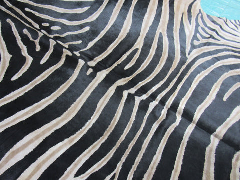 Genuine Zebra Print Cowhide Rug Size: 7' X 6' Black Stripes, Dark Grey/Brown Inner Stripes Zebra Print Cowhide Rug B-248