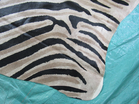 Genuine Zebra Print Cowhide Rug Size: 7' X 6' Black Stripes, Dark Grey/Brown Inner Stripes Zebra Print Cowhide Rug B-248