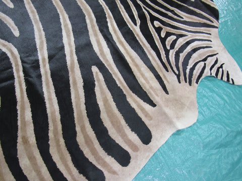 Genuine Zebra Print Cowhide Rug Size: 7' X 6' Black Stripes, Dark Grey/Brown Inner Stripes Zebra Print Cowhide Rug B-248