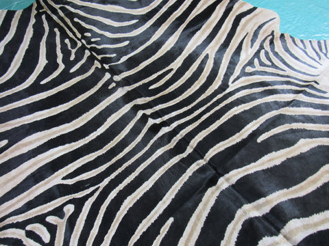 Genuine Zebra Print Cowhide Rug Size: 7' X 5 3/4' Black Stripes, Medium Brown Inner Stripes Zebra Print Cowhide Rug B-249