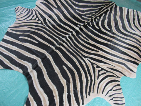 Genuine Zebra Print Cowhide Rug Size: 7' X 6' Black Stripes, Dark Grey/Brown Inner Stripes Zebra Print Cowhide Rug B-250