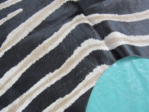 Genuine Zebra Print Cowhide Rug Size: 7' X 6' Black Stripes, Dark Grey/Brown Inner Stripes Zebra Print Cowhide Rug B-250