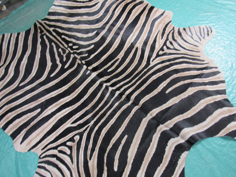 Genuine Zebra Print Cowhide Rug Size: 7' X 6' Black Stripes, Dark Grey/Brown Inner Stripes Zebra Print Cowhide Rug B-250