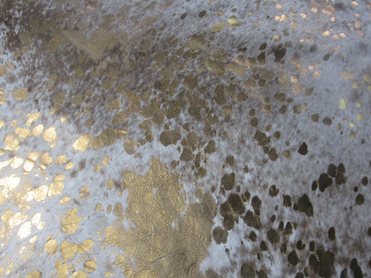 Medium Brown Speckled Cowhide Rug with Bronze Metallic Acid Wash - Size: 7x6.2 feet C-1716
