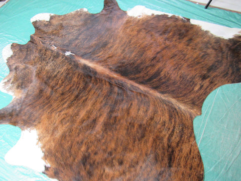 Brindle Cowhide Rug with White Belly (big stitch) Size: 7x6 1/4 feet B-254