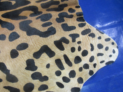 Jaguar Cowhide Rug (1 small stitch/ neck hair a bit longer) Size: 7x6 feet K-258 -1111