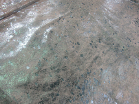 Giant Natural Light Cowhide Rug with Turquoise Metallic Acid Wash - Size: 8.5x7 feet K-262