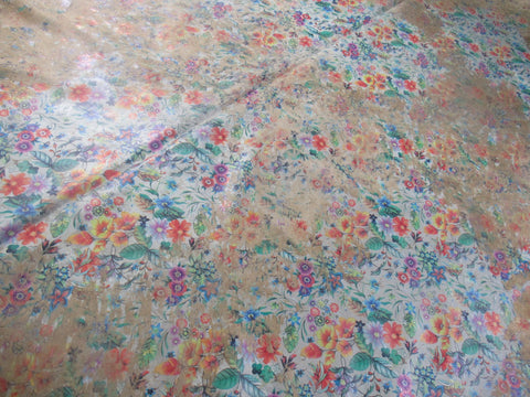 Floral Acid Washed Cowhide Rug - Size: 8x7 feet M-1588