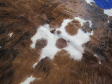 Tricolor Speckled Cowhide Rug (mainly brown tones/ longish hair) - Size: 7.2x6.5 feet M-1589