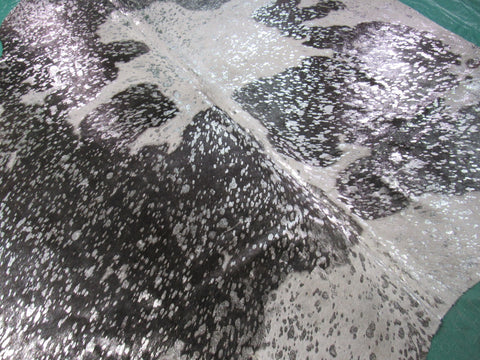 Black & White with Silver Acid Washed Cowhide Rug Size: 7x6 1/4 feet C-1480