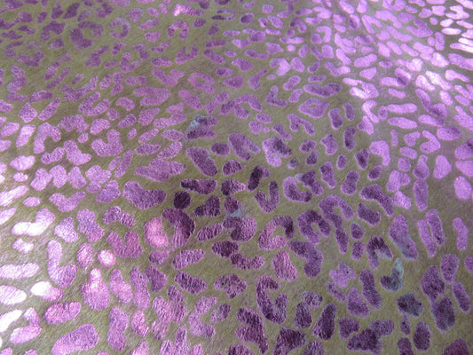 Pink Metallic Leopard Print Cowhide Rug - Size: 7x5 feet K-288