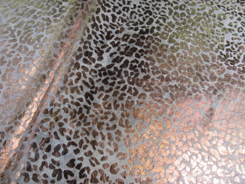 Bronze Metallic Leopard Print Cowhide Rug - Size: 7.2x5.2 feet K-289