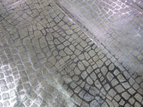 Pewter Metallic Crocodile Print Cowhide Rug - Size: 7.2x5.7 feet K-290