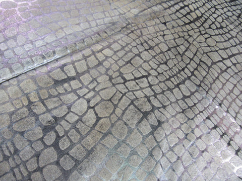 Pewter Metallic Crocodile Print Cowhide Rug - Size: 7.2x5.7 feet K-290