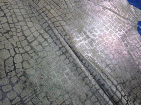 Pewter Metallic Crocodile Print Cowhide Rug - Size: 7.2x5.7 feet K-290