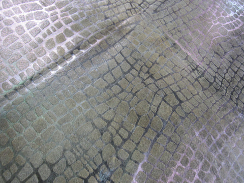 Pewter Metallic Crocodile Print Cowhide Rug - Size: 7.2x5.7 feet K-290