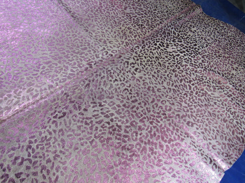 Pink Metallic Leopard Print Cowhide Rug - Size: 7x5.2 feet K-291